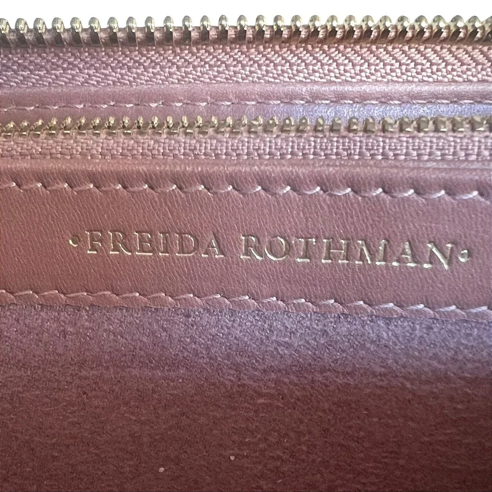 Freida Rothman Quilted Leather Crossbody Bag and Zip Wallet Set Mauve Brown Gold
